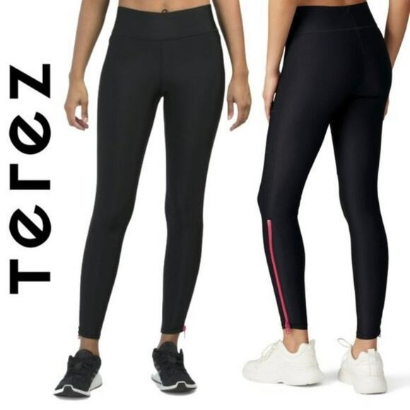 NWT Terez Black Full Length Legging with Hot Pink Ankle Zipper Detail - Picture 1 of 10